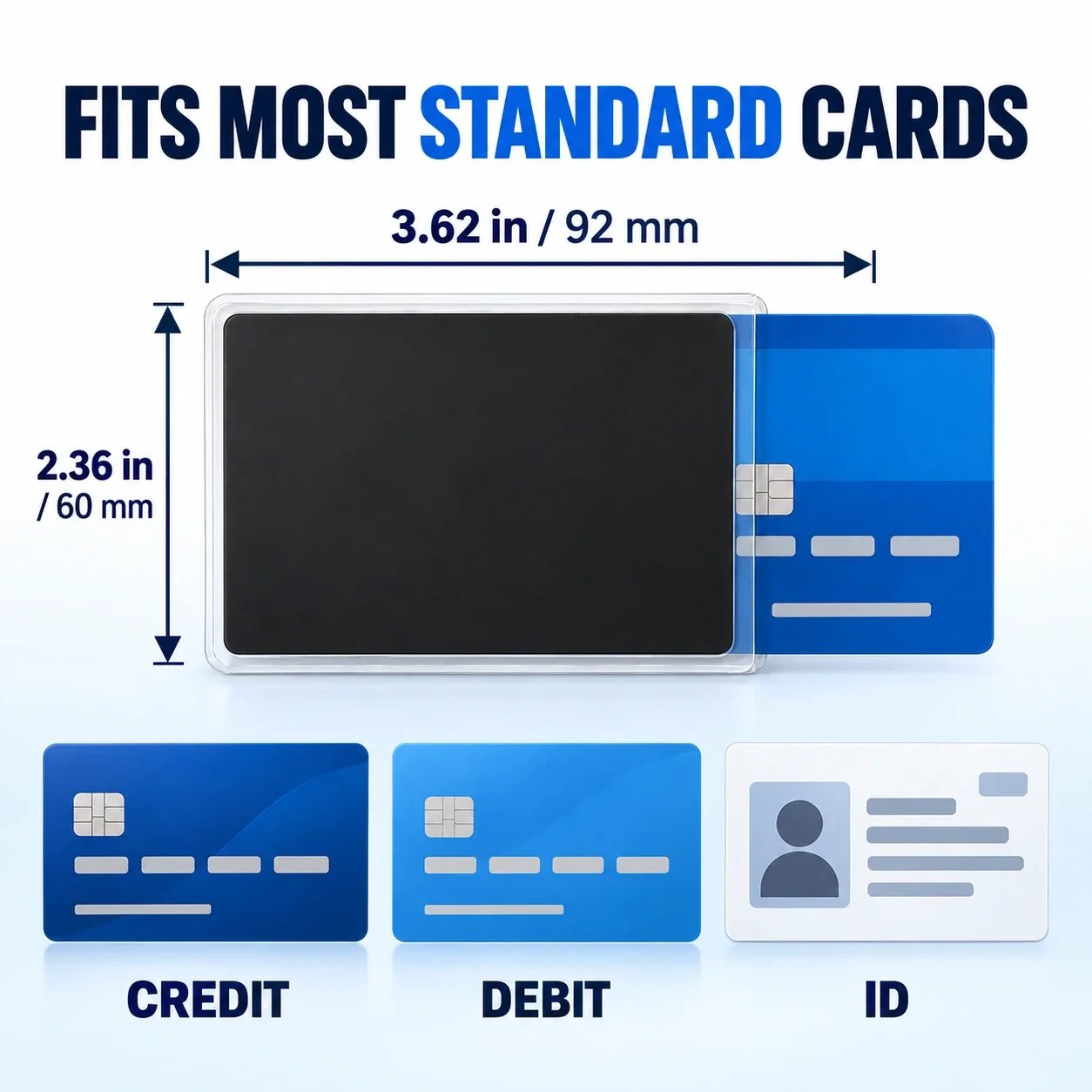 Privacy sleeve dimensions and compatibility with standard credit, debit, and ID cards Privacy sleeve dimensions and compatibility with standard credit, debit, and ID cards