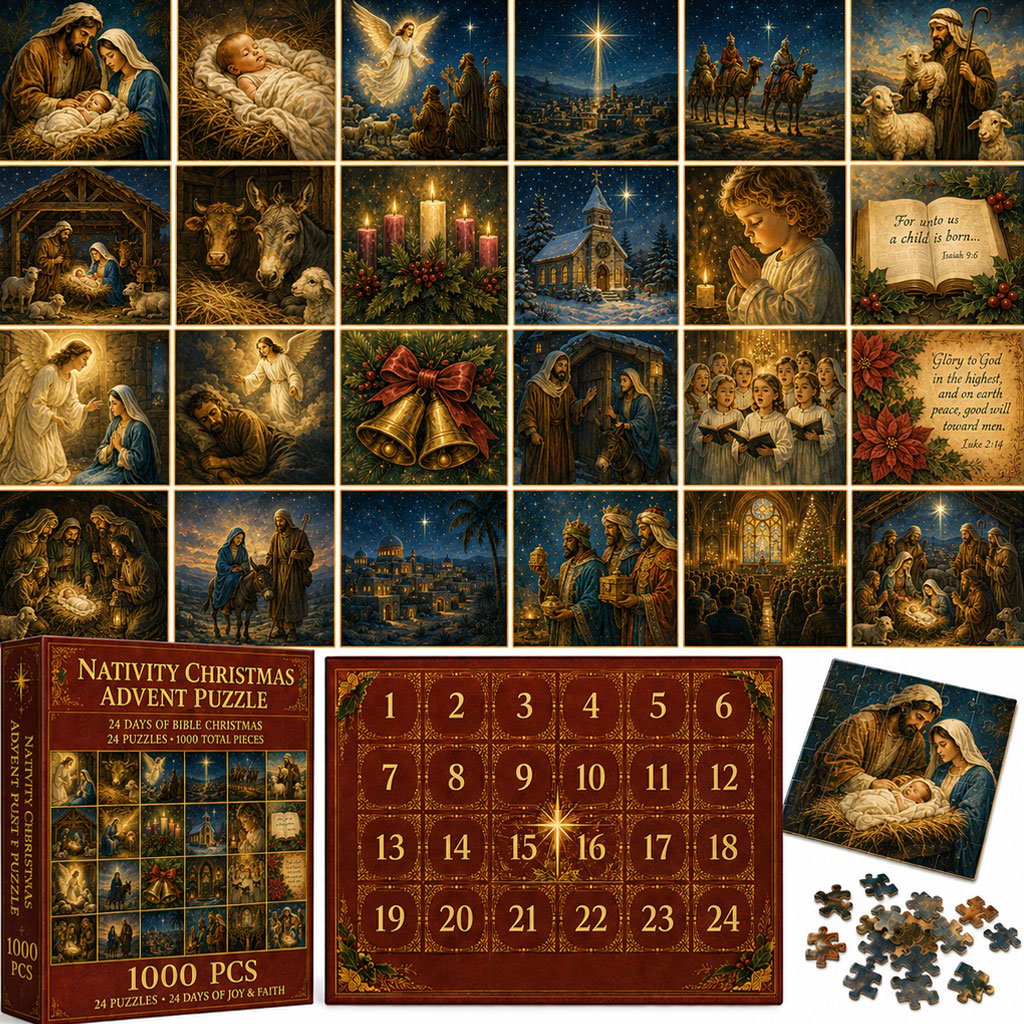Nativity Christmas Advent Puzzle with faith inspired Christmas scenes