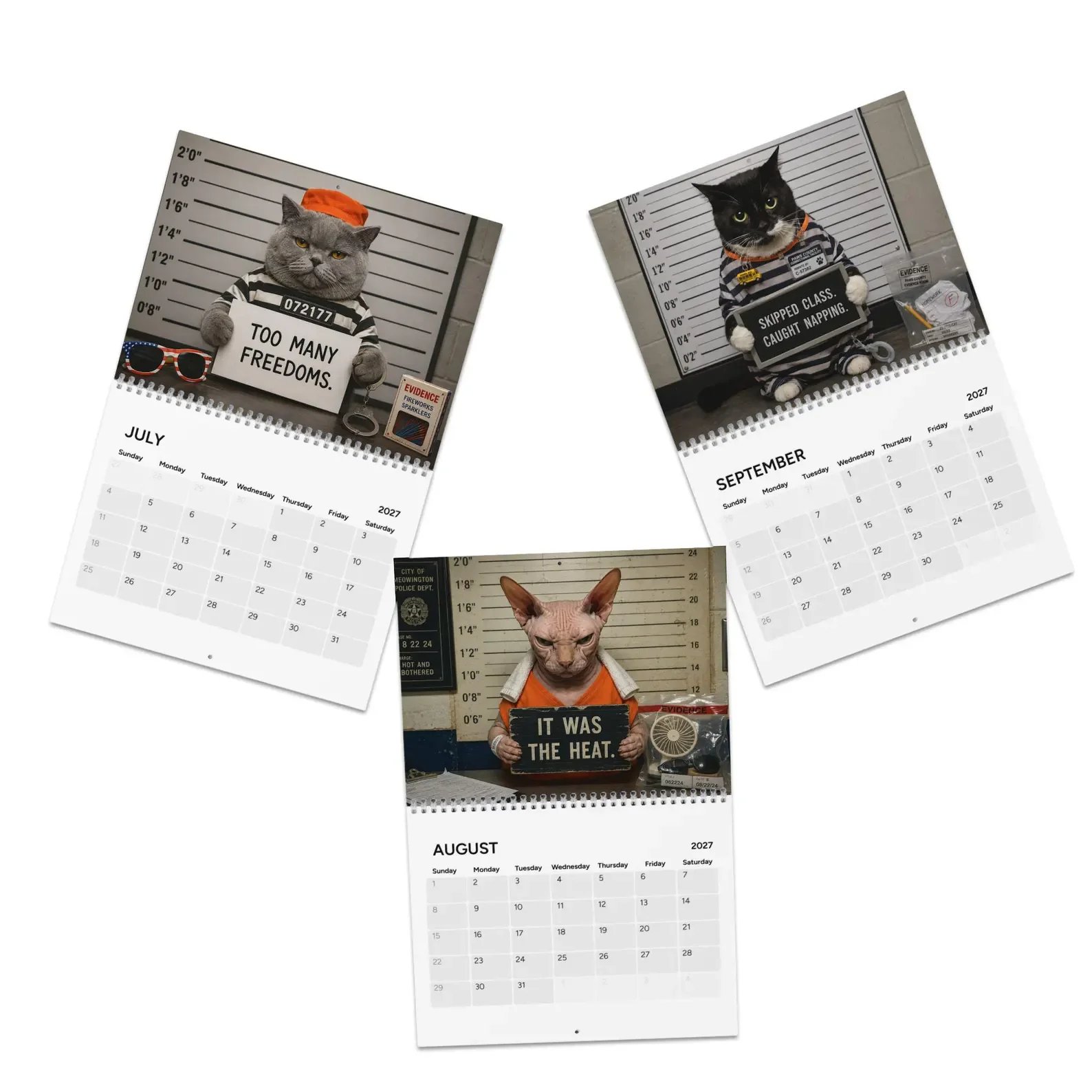 Funny Cat Mugshots monthly calendar portraits