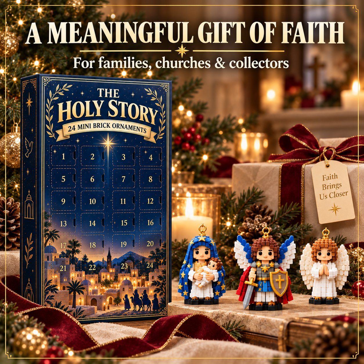 Elegant midnight-blue and antique-gold Advent calendar gift box