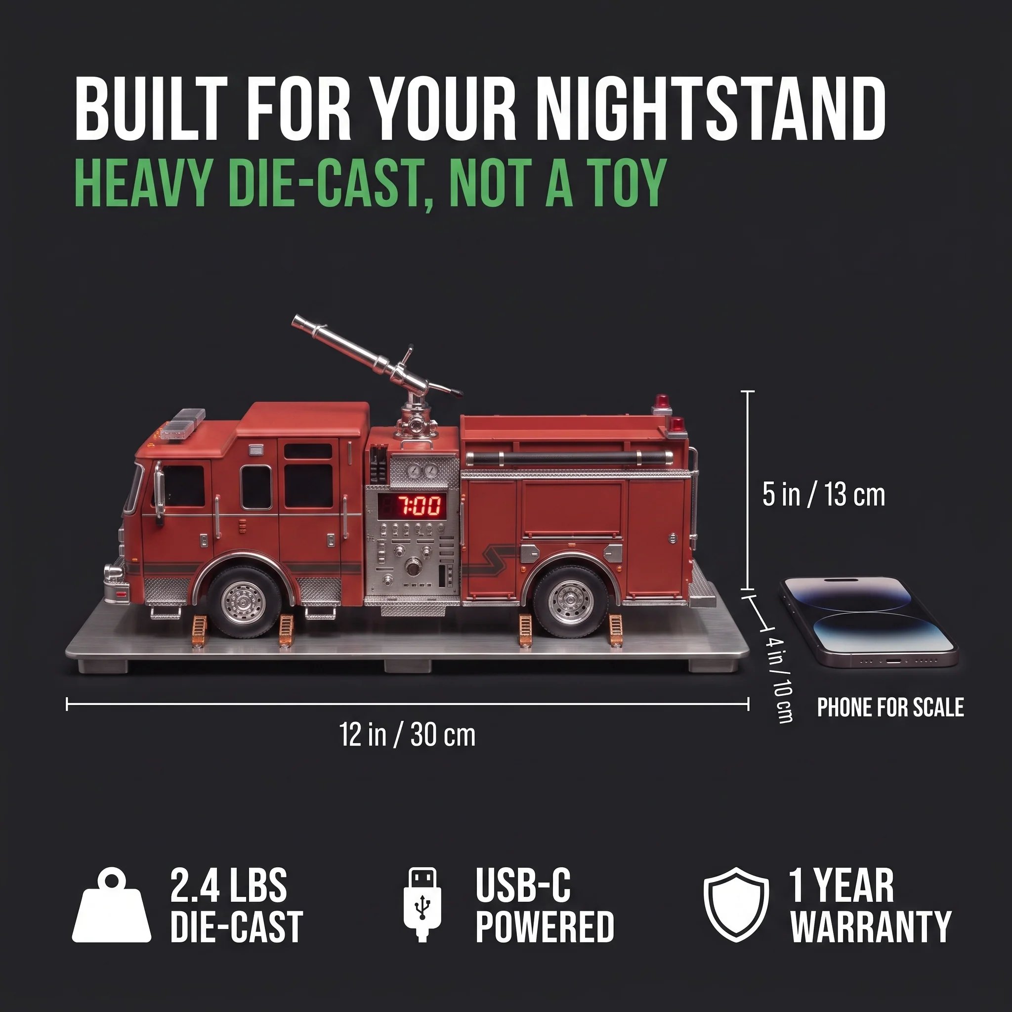 Fire truck alarm clock light and mist effect