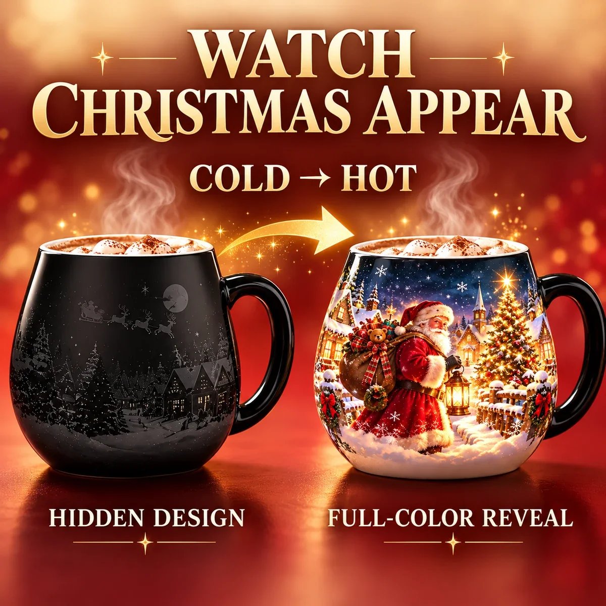 Cold versus hot comparison of the Christmas heat reveal mug