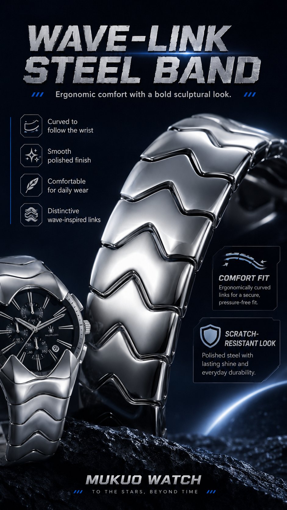 Watch shown with water splash protection