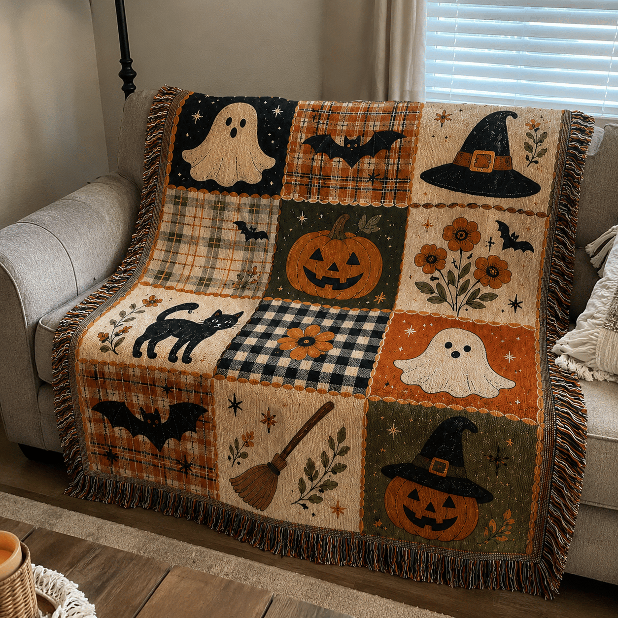 Customer Photo of Halloween Woven Blanket on Bed