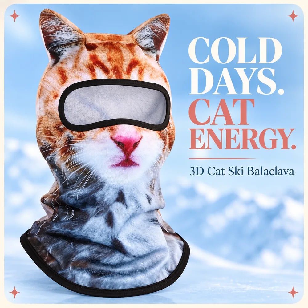 Orange tabby cat balaclava with pointed fabric ears