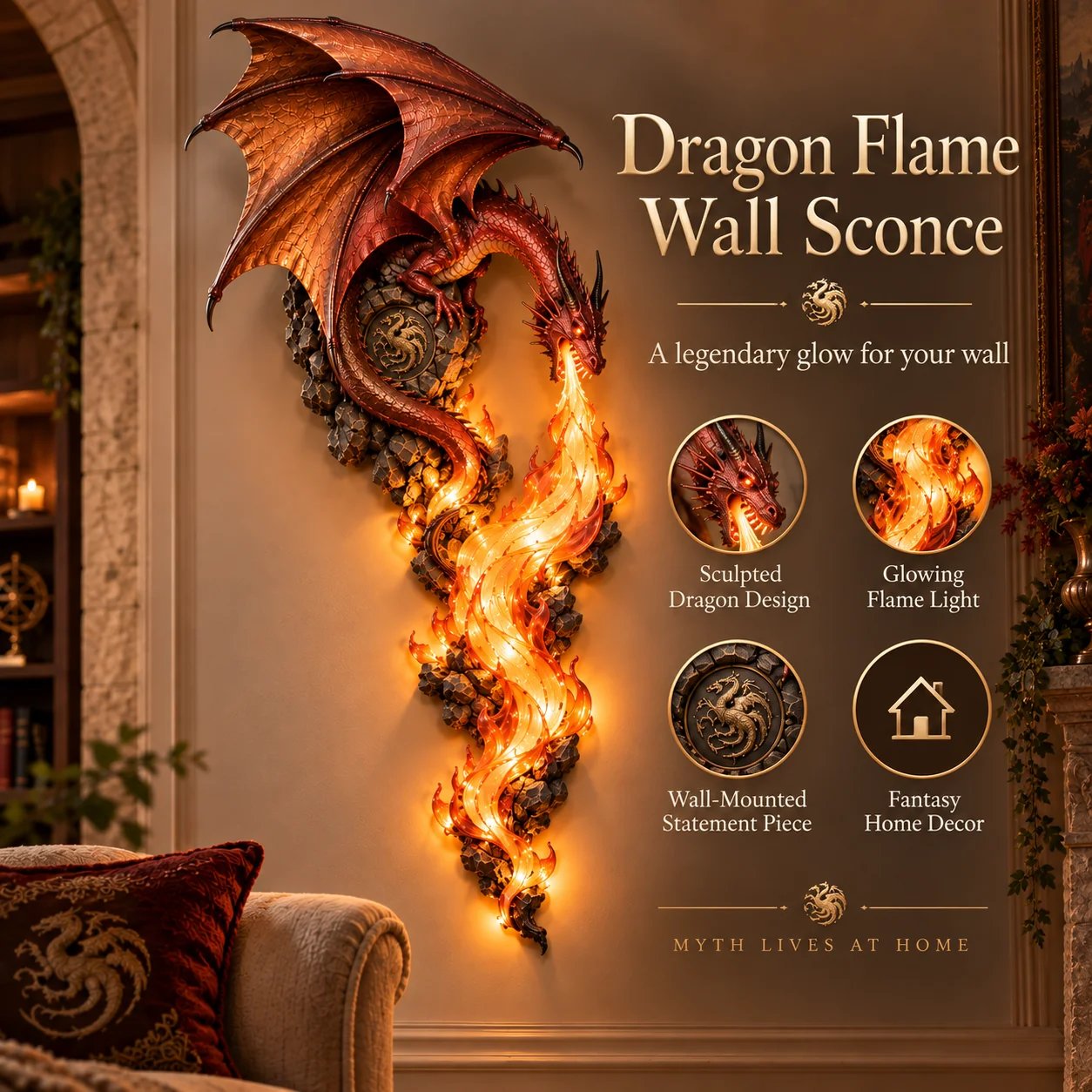 Dragonfire Guardian wall sconce during the day
