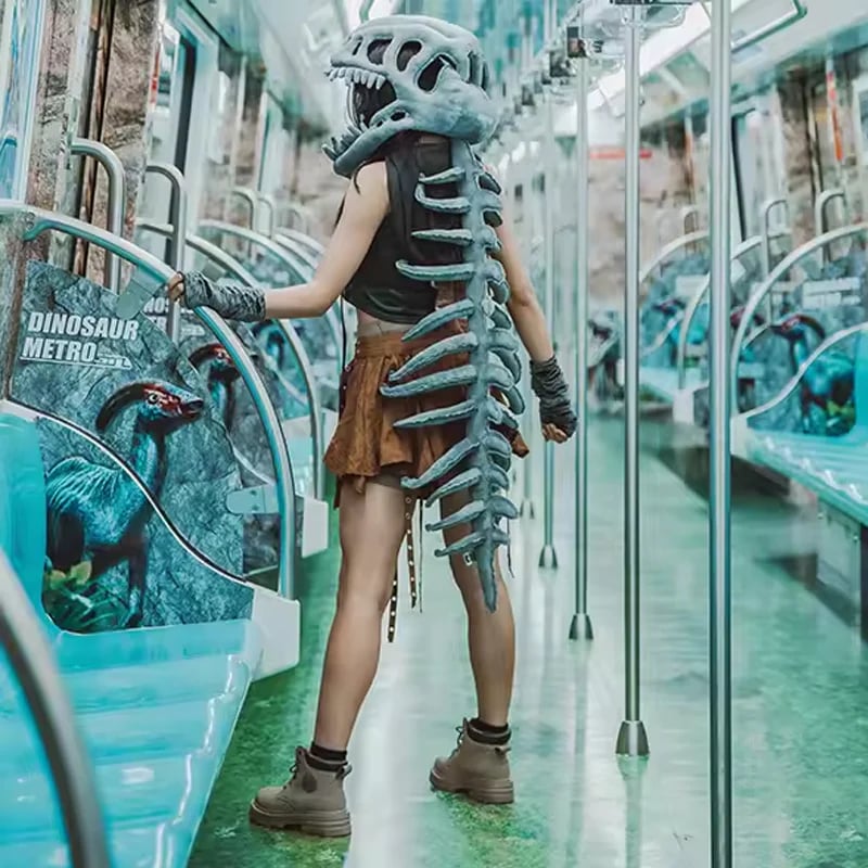 Full dinosaur skeleton headpiece and spine costume set