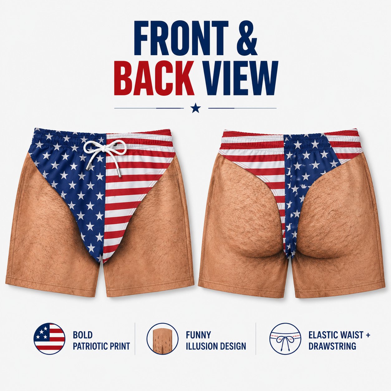 Patriotic swim trunks summer detail image