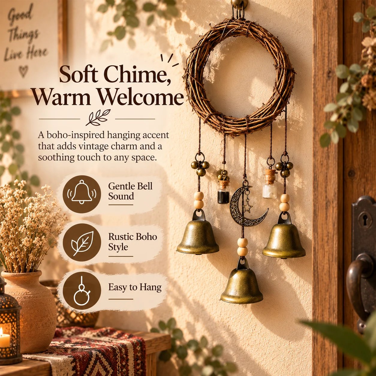 Soft chime boho bell decor
