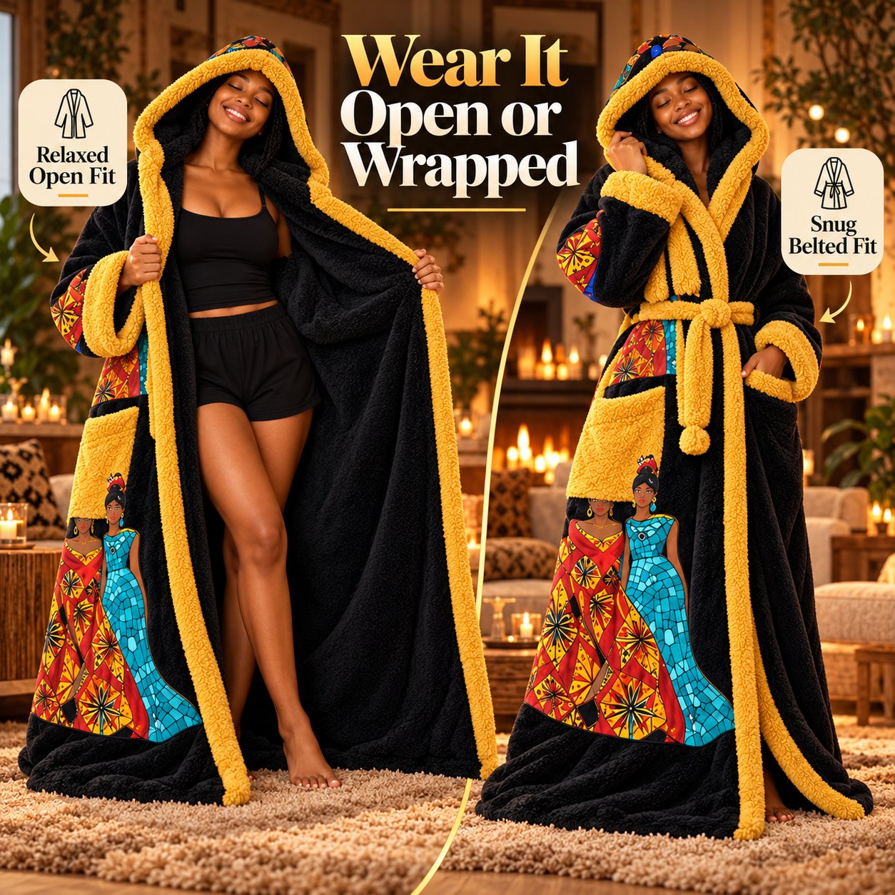 Oversized hood heated blanket robe
