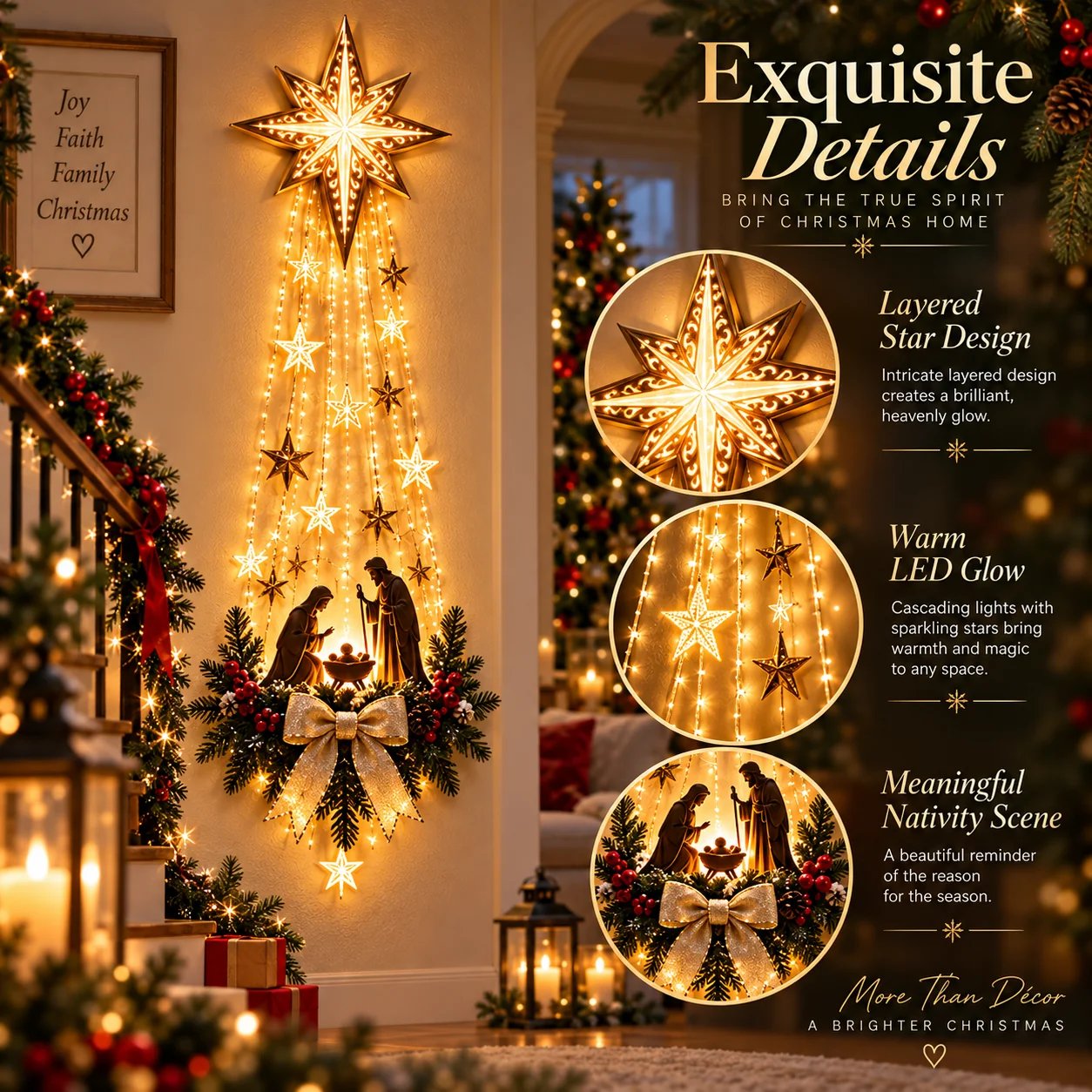 Bethlehem Star Christmas Nativity wall light details