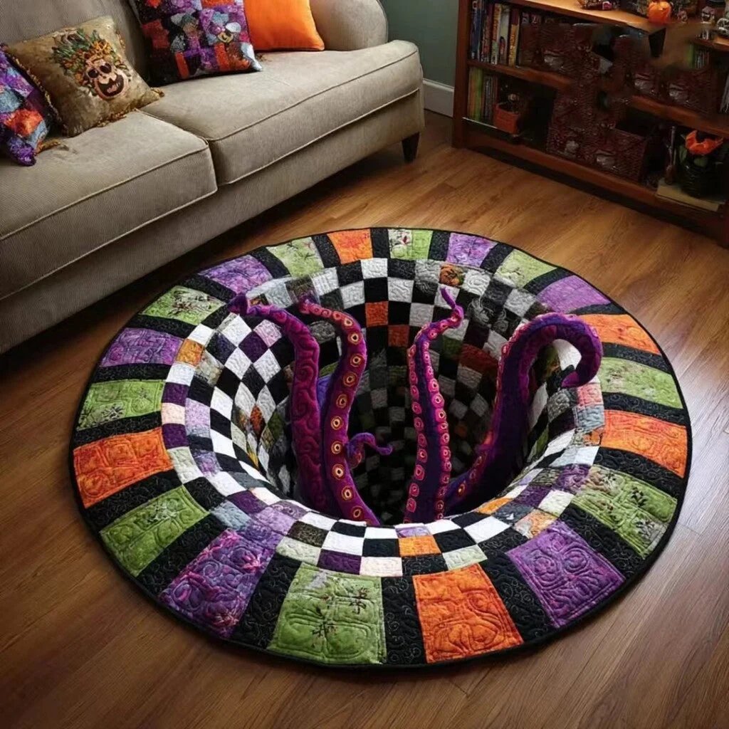 Deep-sea octopus style 3D Halloween round rug