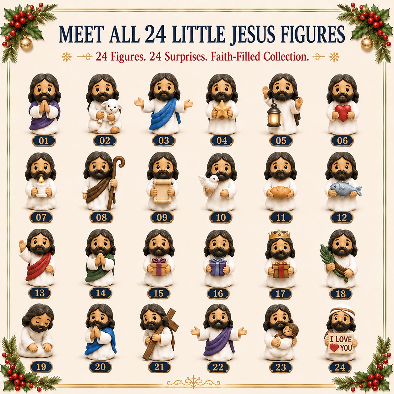 Collection of 24 different Little Jesus Advent Calendar figures