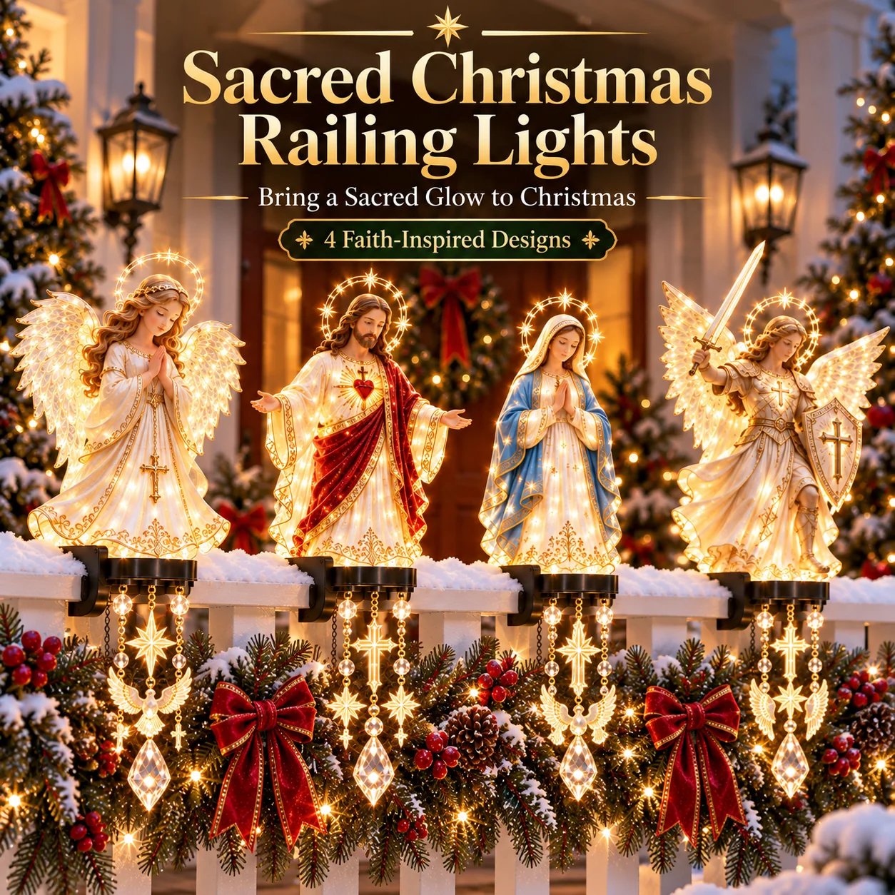 Sacred Christmas railing light hanging details